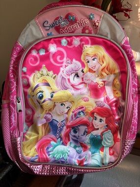 Disney Pink Princess Backpack with Multicolor Character Art